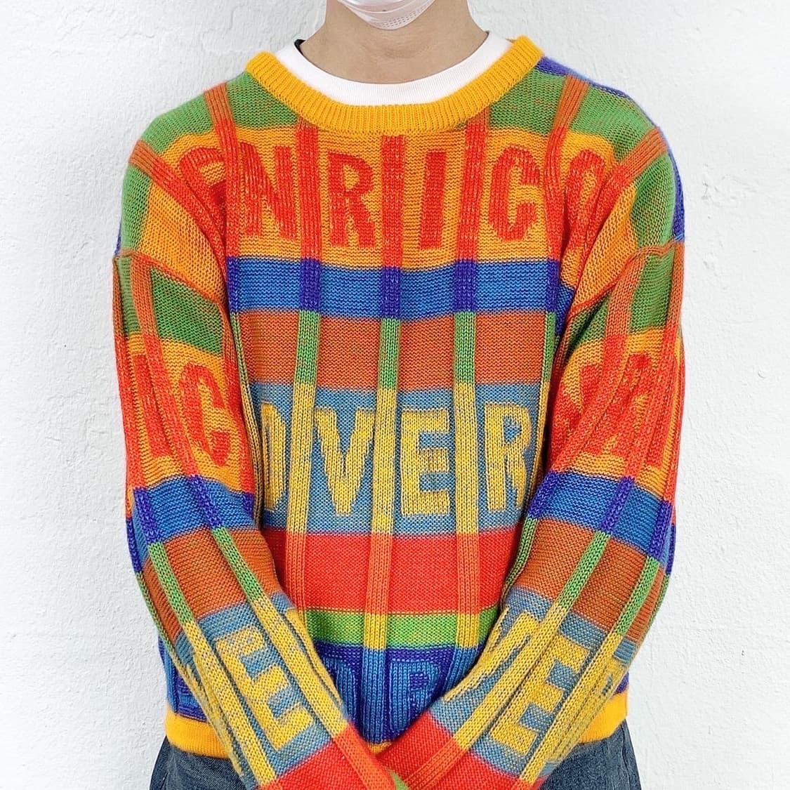 빈티지 멀티컬러 배색 크롭 니트 상품이미지1