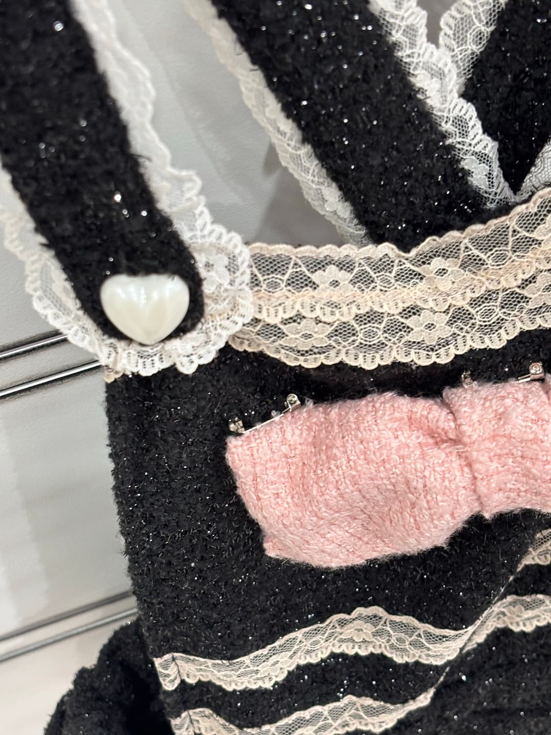 디어리 히메갸루 핑크블랙 리본 서스펜더 멜빵 상품이미지2