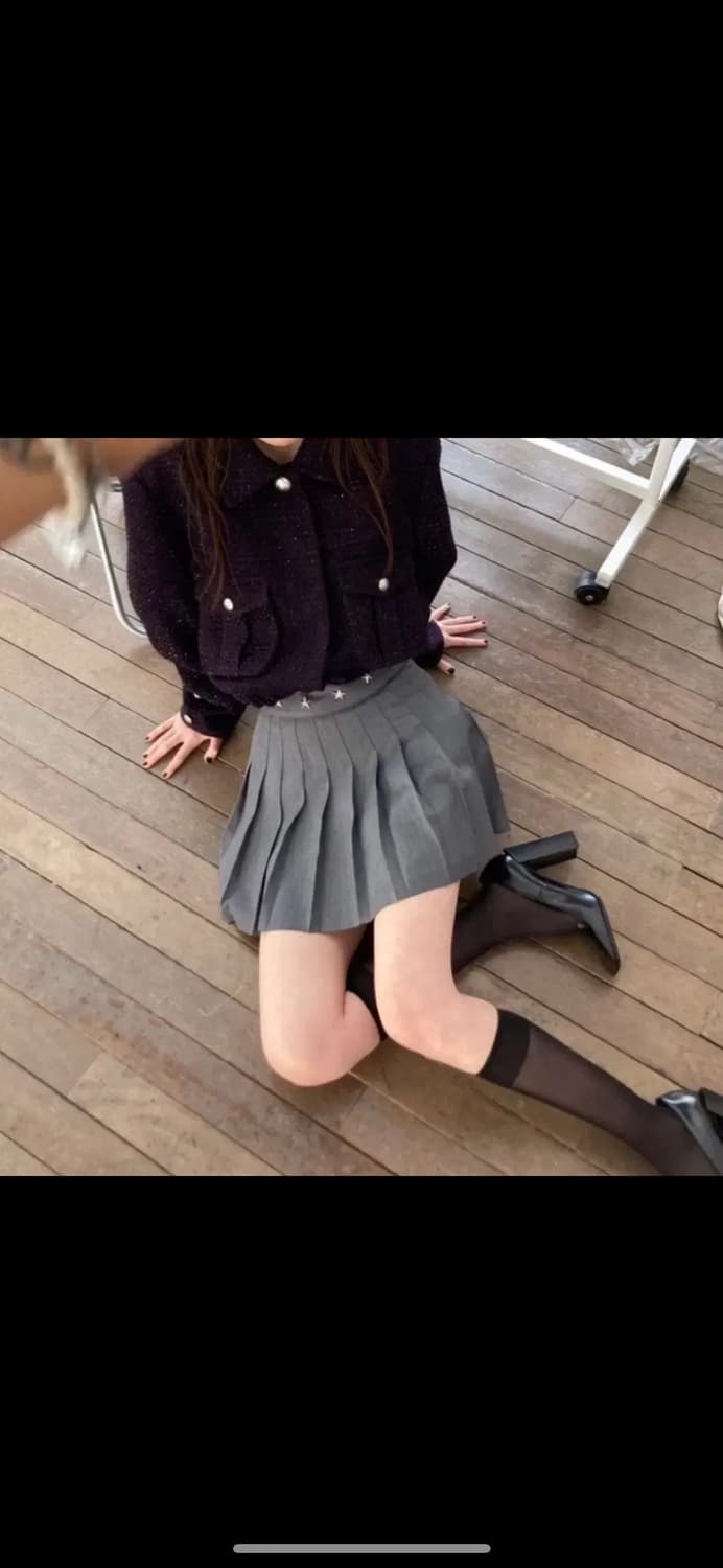 (택0) 데어드 스타 리벳 플리츠 미니 스커트 S 상품이미지1