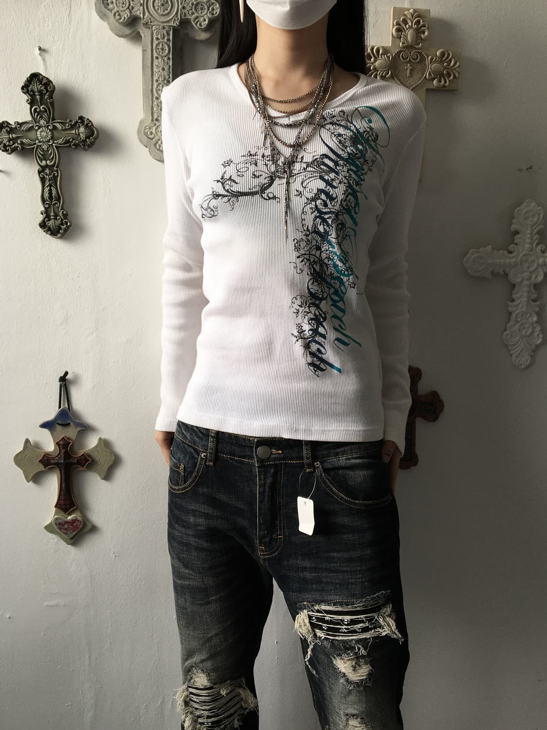 Lettering printing ribbed sleeve 상품이미지7