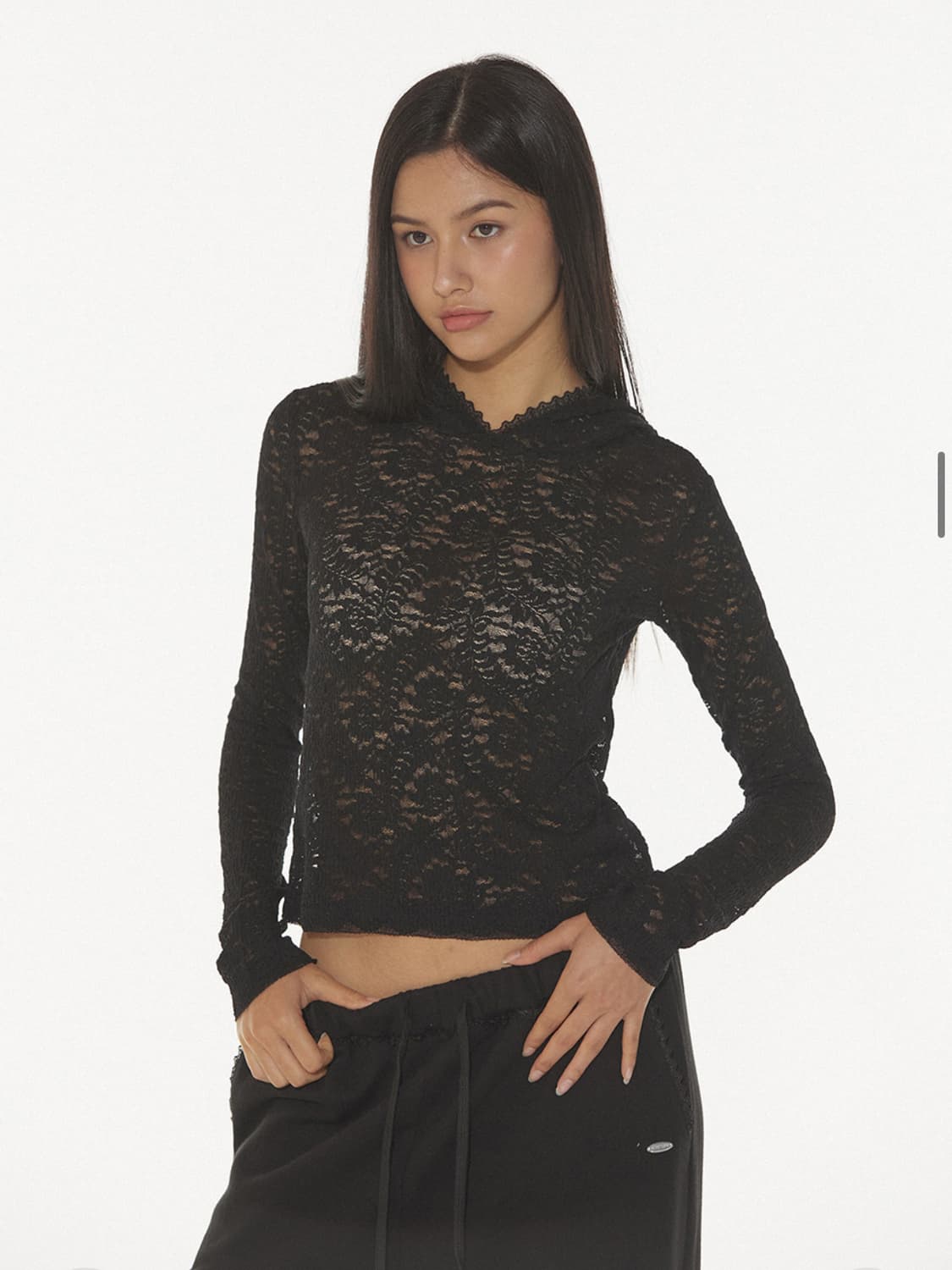 디어스토커 SANDY LACE HOODIE 레이스 후디 BLACK 상품이미지1