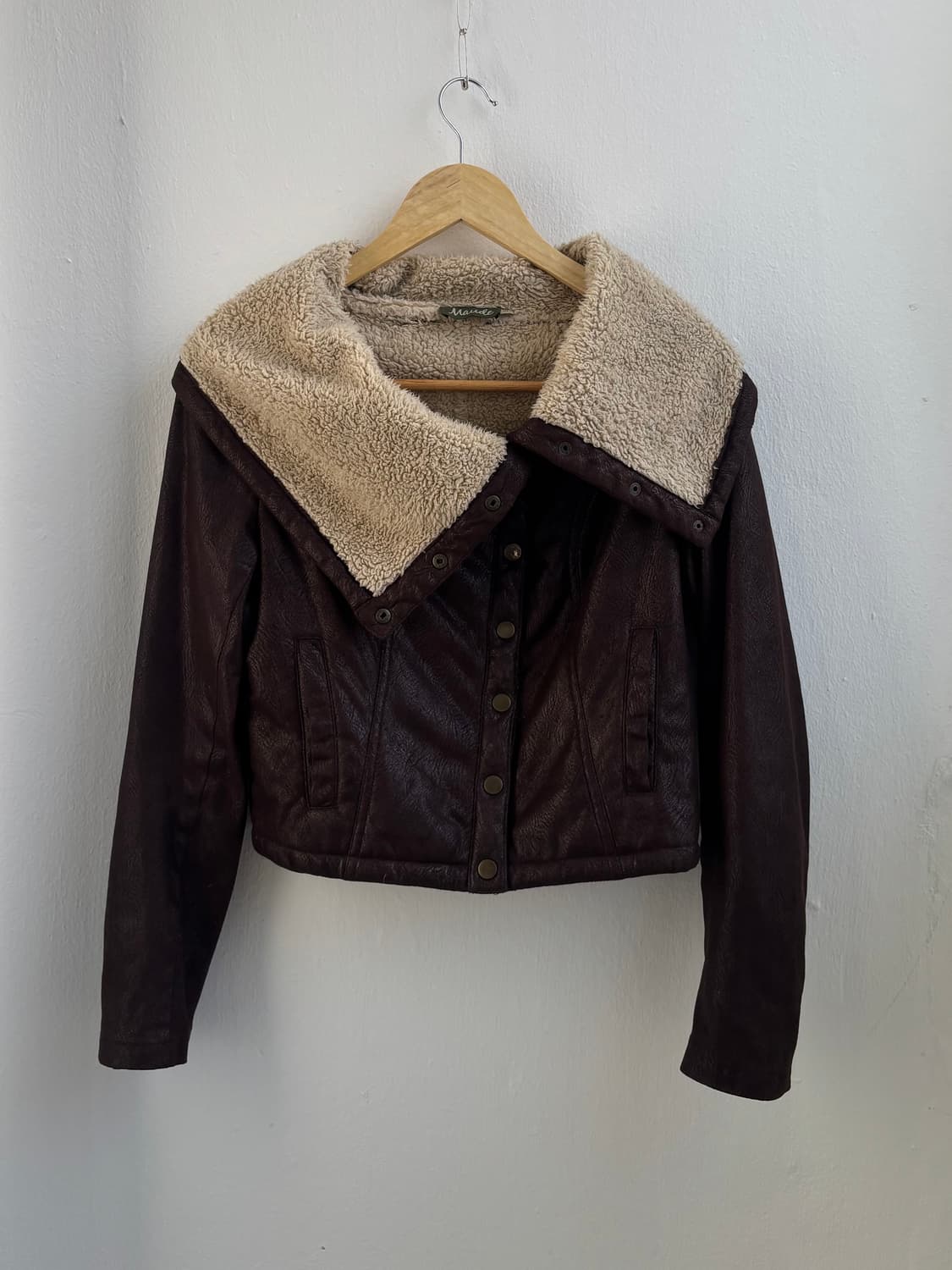 Vintage Brown Leather Fur Button Jacket 상품이미지3