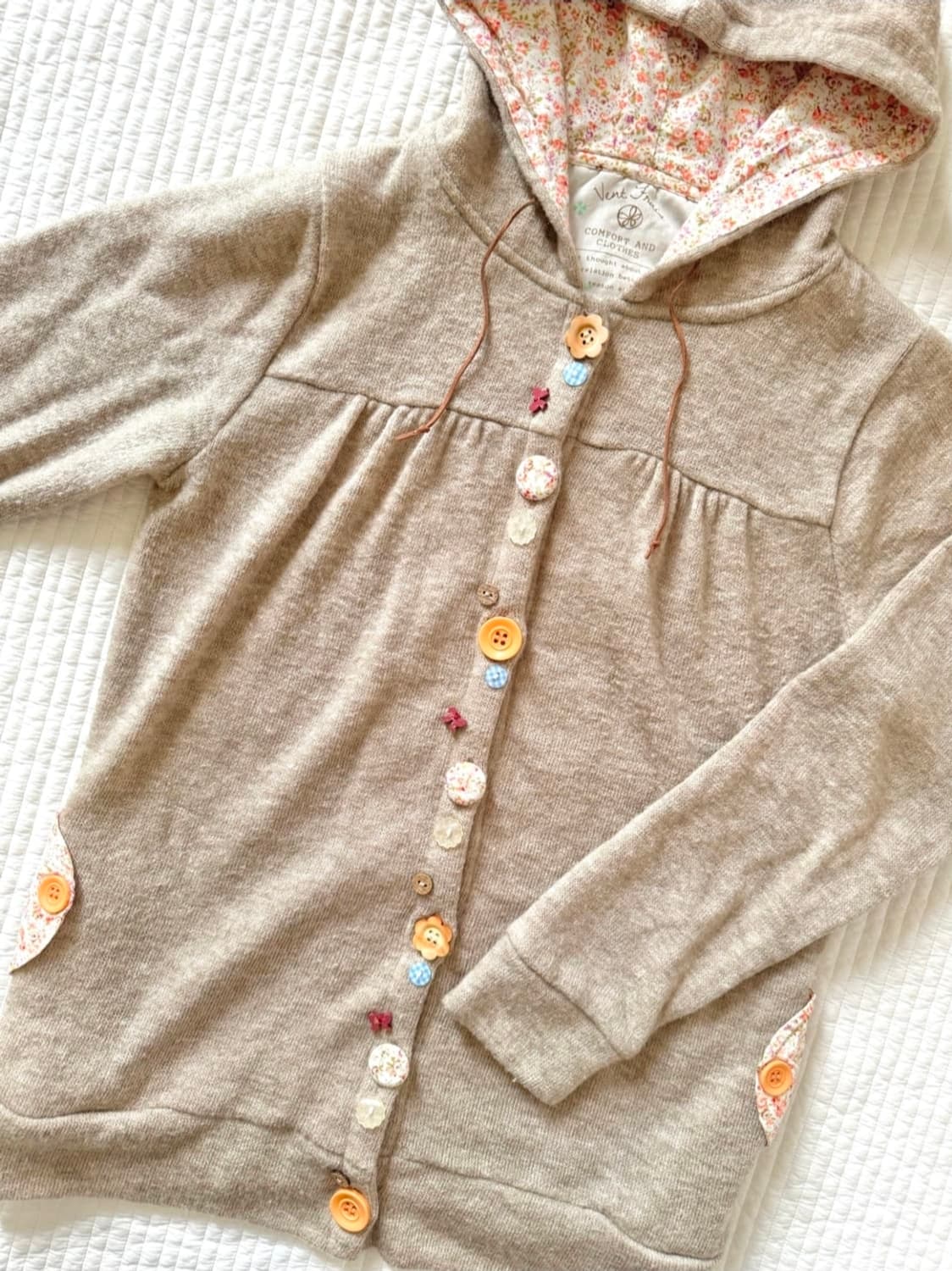 단추 잔꽃 베이지 포켓 후드집업 가디건 모리걸 너드 니혼진 상품이미지1