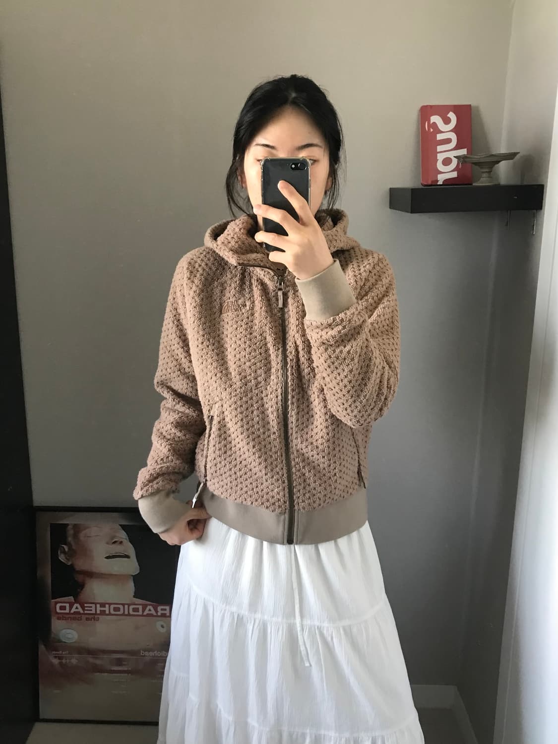 노스페이스 핑크베이지 로고 플리스 후드집업 상품이미지1