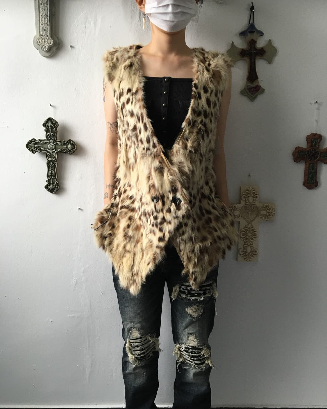 Reversible leopard pattern fur vest 상품이미지5