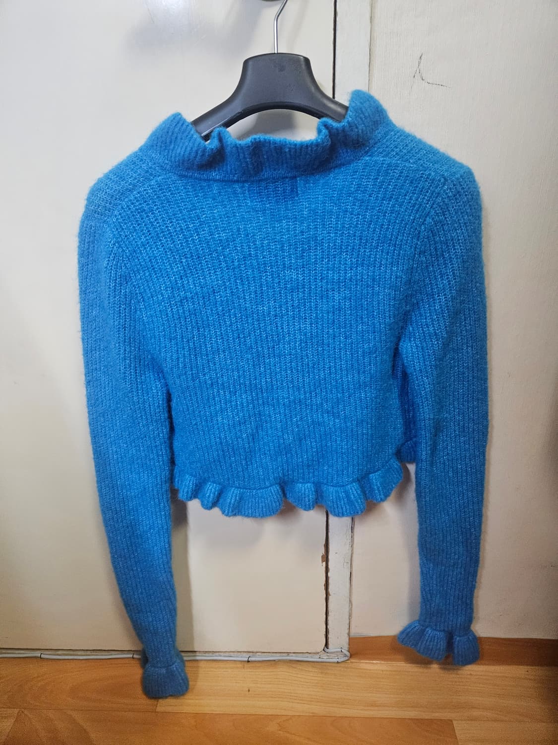 44) 가니 러플 크롭 니트 울 가디건 블루 상품이미지3