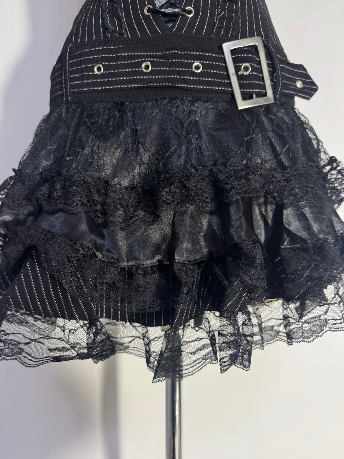 Acdc rag 핀 스트라이프 드레스 고딕 로리타 레이스 y2k 상품이미지6