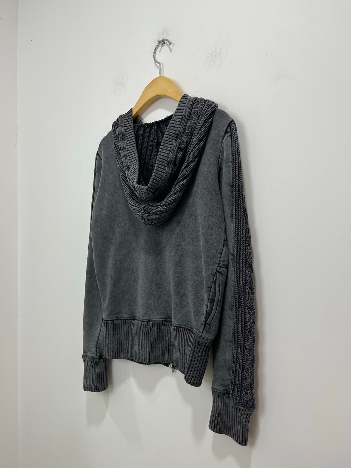 일본 빈티지 차콜 피그먼트 꽈배기 니트 후드집업  상품이미지6