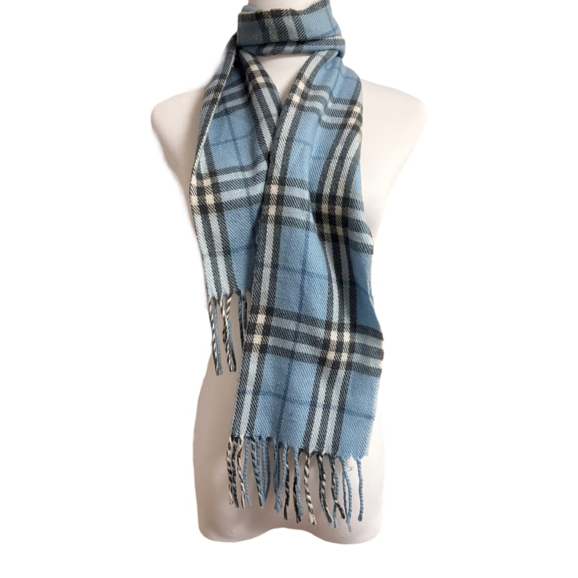 (이체시에눌) 일본 버버리깔 노바체크 하늘색 포인트 태슬 디테일 머플러  상품이미지1