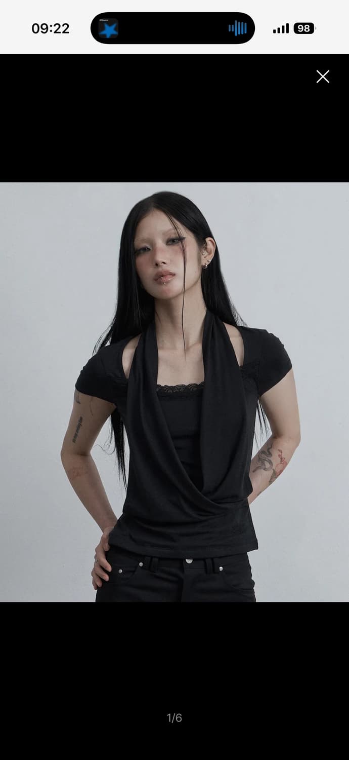 레이스 카울넥 티셔츠 블랙 OS 상품이미지1