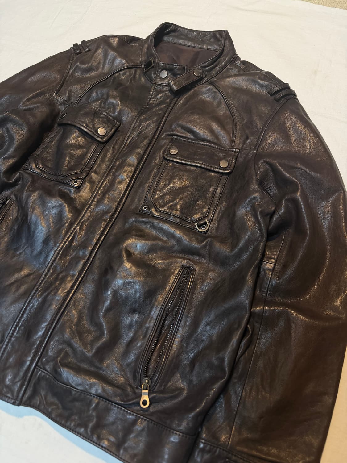 돌체앤가바나맛 빈티지 멀티포켓 램스킨 가죽자켓 브라운 상품이미지2