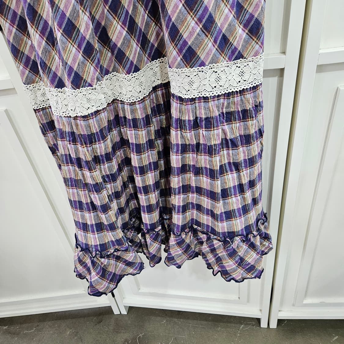 체크 끈 롱 원피스 레이스 장식 상품이미지4