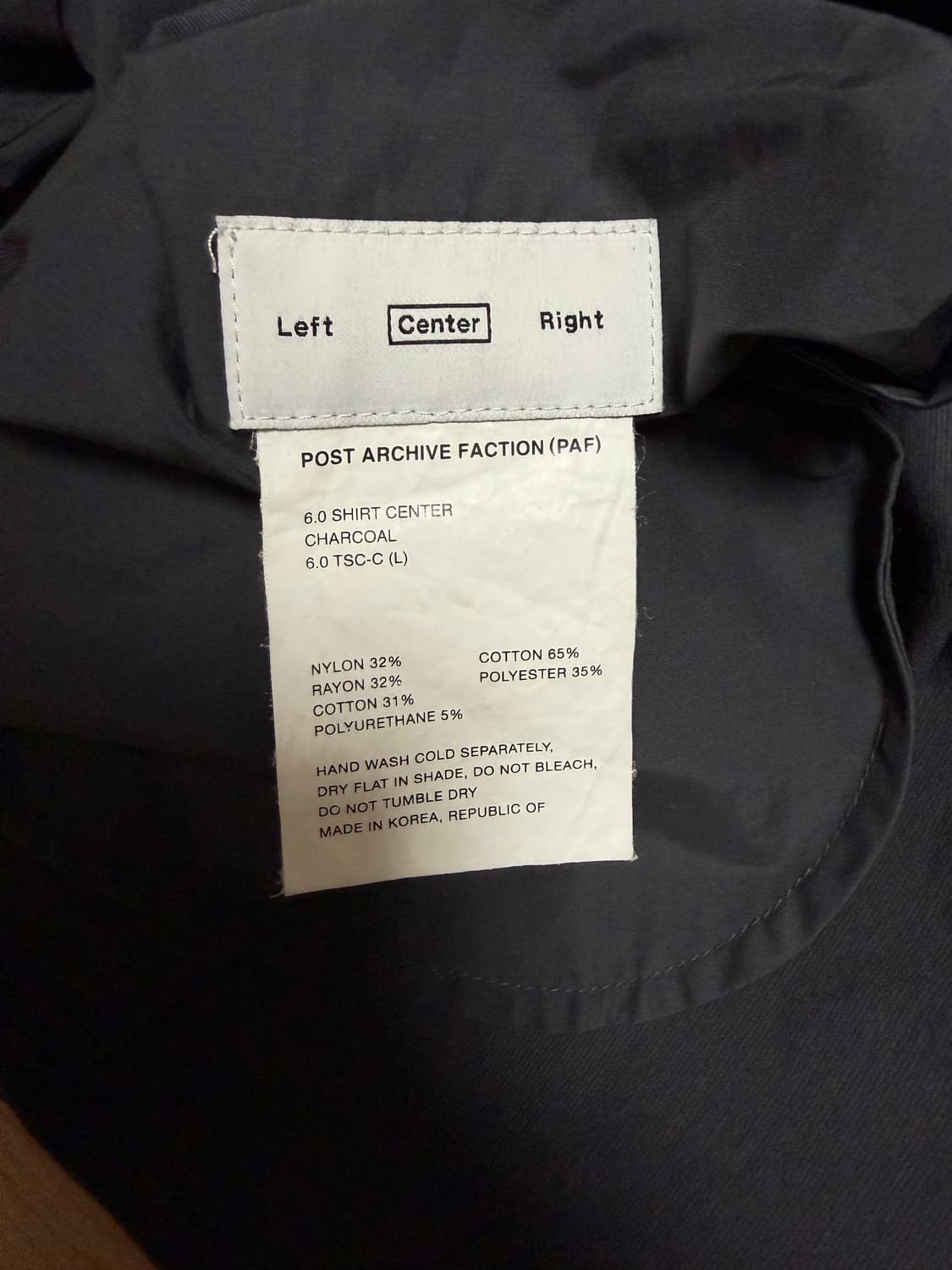 (L) 6.0 SHIRT CENTER (CHARCOAL) 상품이미지4