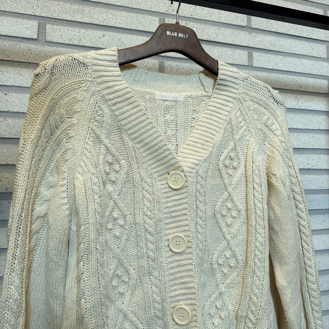 JPN VINTAGE 빅버튼 아란 니트가디건 케이블 패턴 볼륨 디테일 상품이미지4