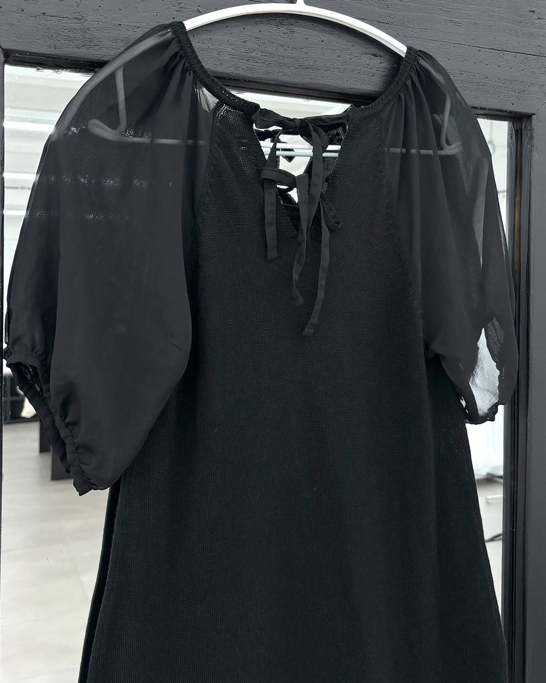 Provador시스루 퍼프 소매 백 리본 니트 탑 상품이미지8