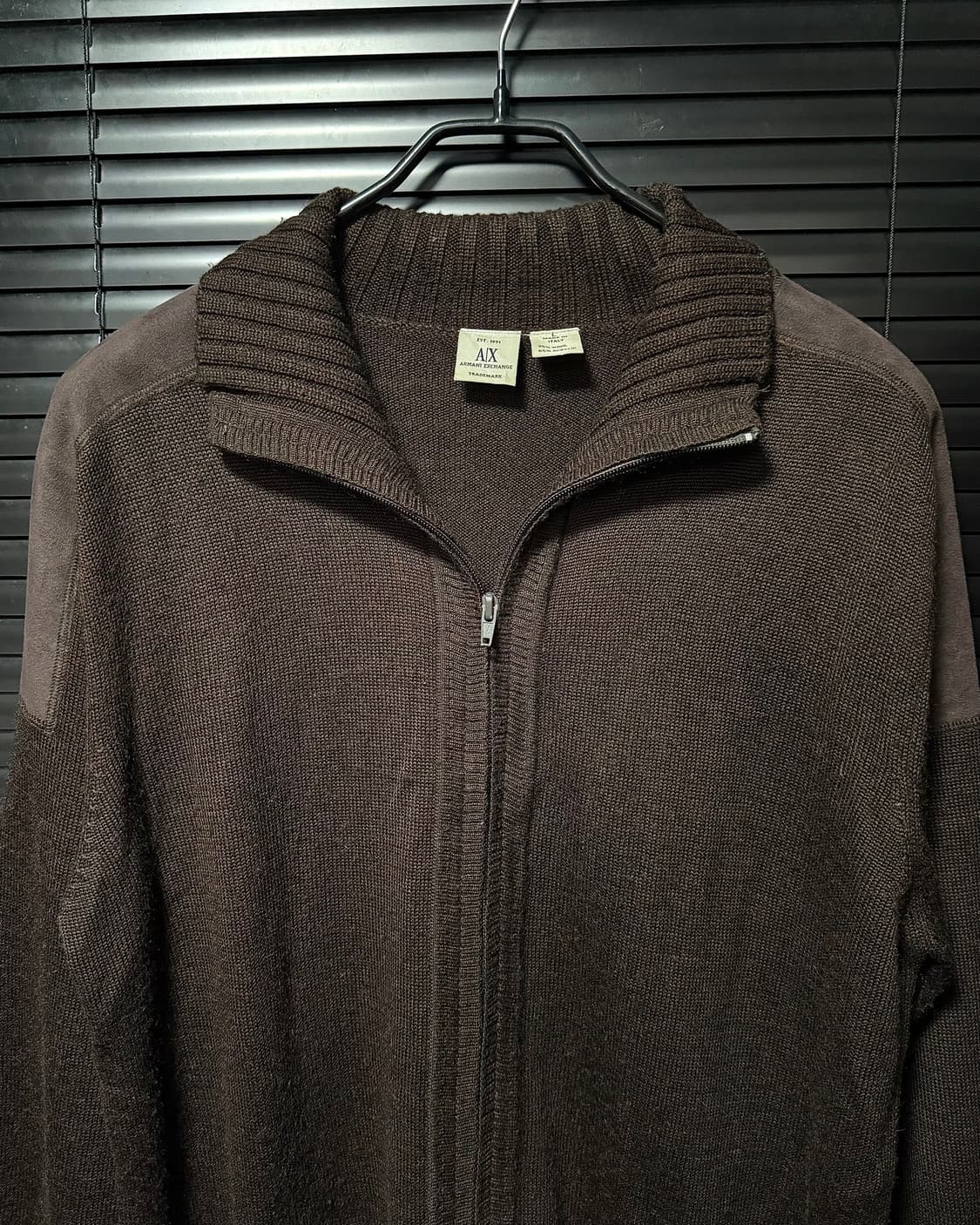 아르마니 익스체인지 밀리터리 브라운 갈색 울 니트 집업 스웨터 스웨이드  상품이미지3