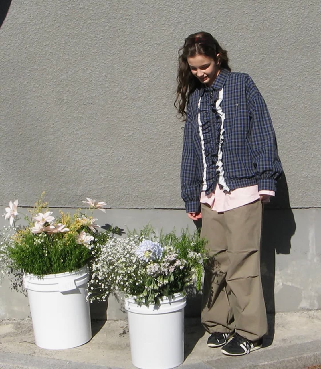 론론 자켓 VINTAGE RUFFLE BLOUSON GREEN CHECK 상품이미지2