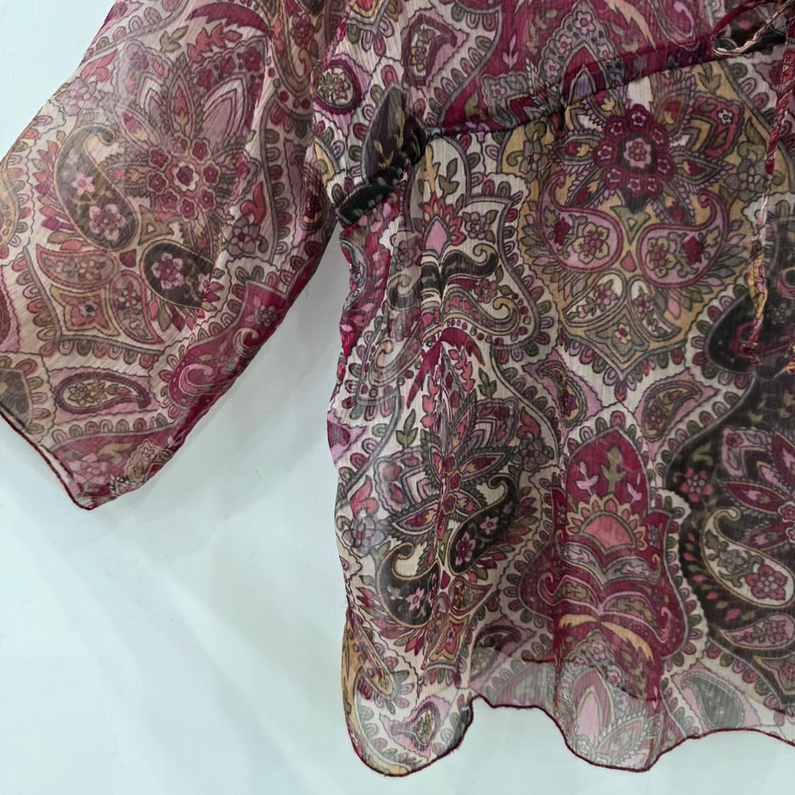 보헤미안 와인 페이즐리 쉬폰 리본 블라우스 일본빈티지 상품이미지8