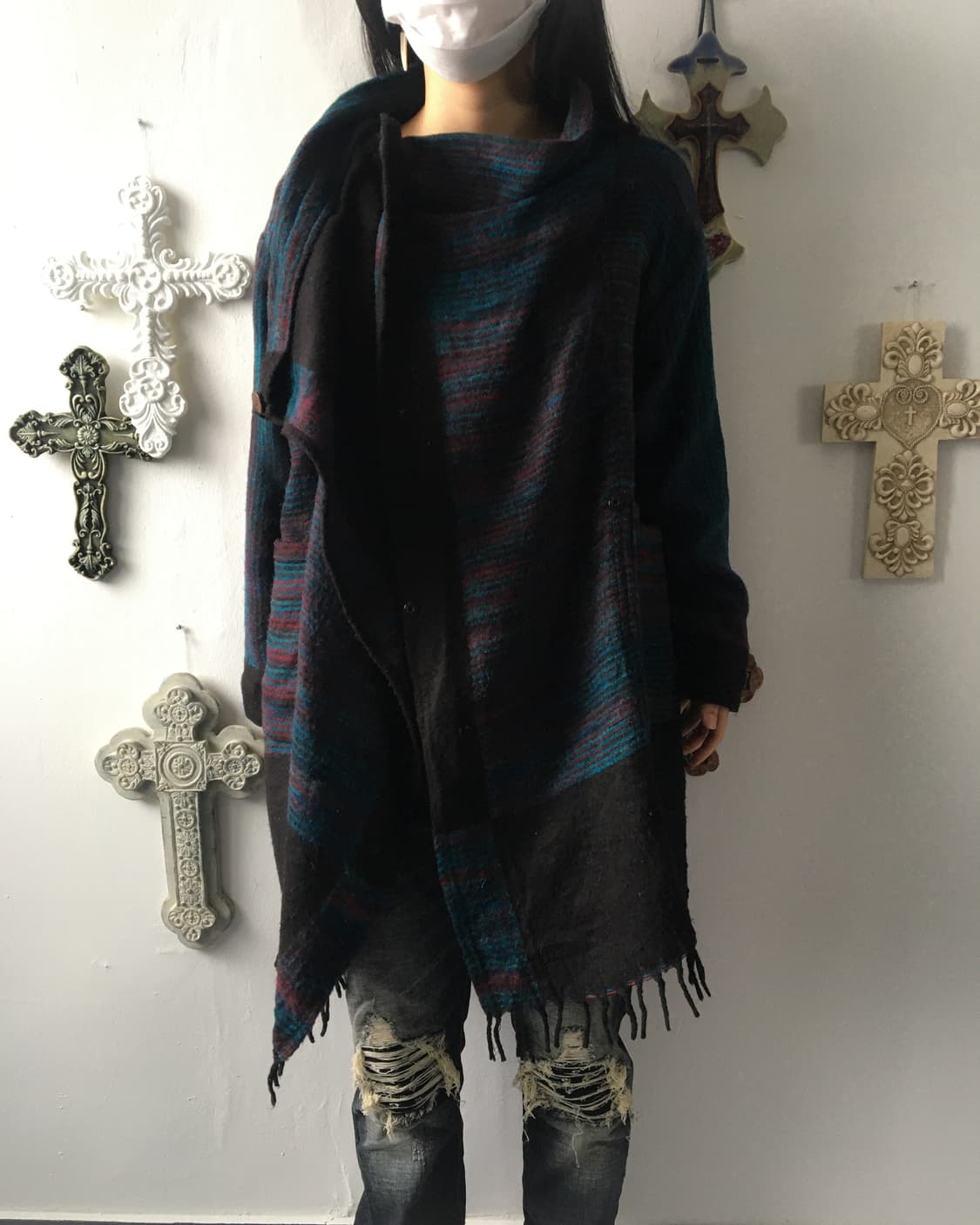 Fringe pattern point high neck caridgan 상품이미지1