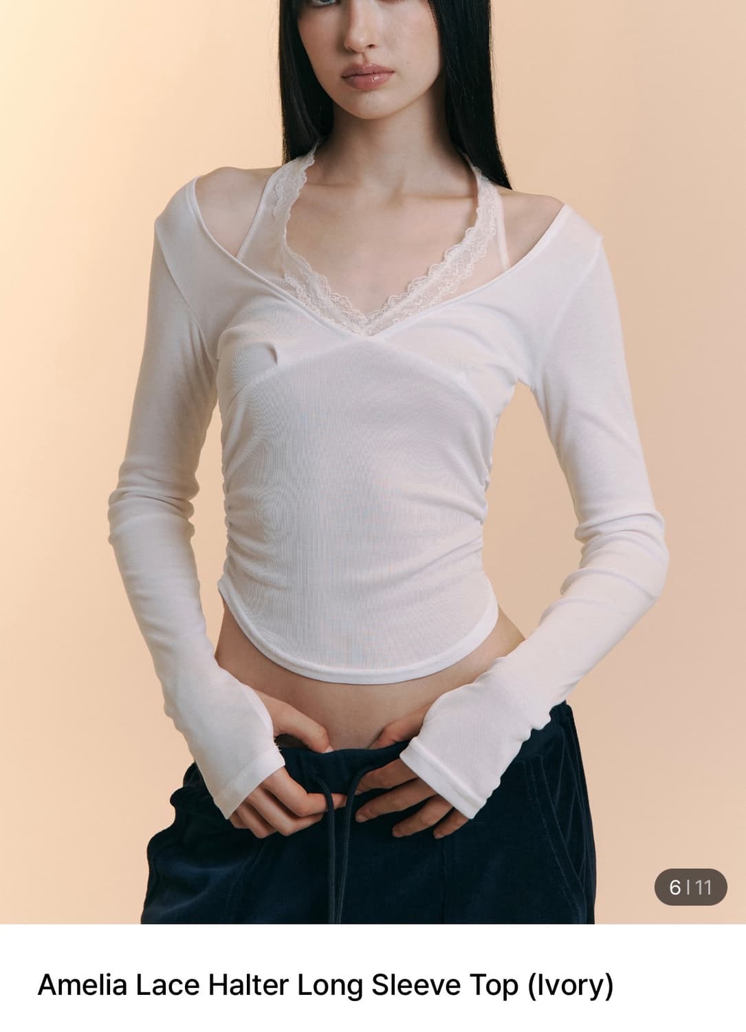 플노팔 화이트 흰색 아멜리아 레이스 홀터 롱슬리브탑 팝니다 플리즈노팔로우 상품이미지1