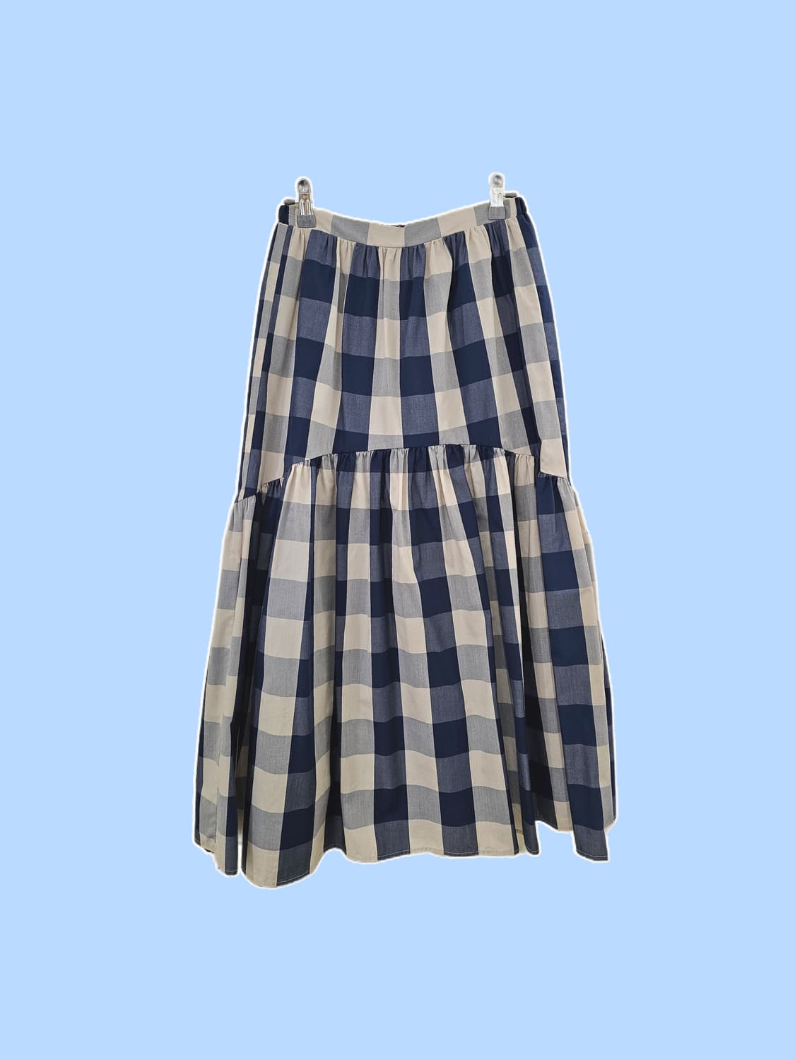 블루 깅엄체크 롱스커트 상품이미지1