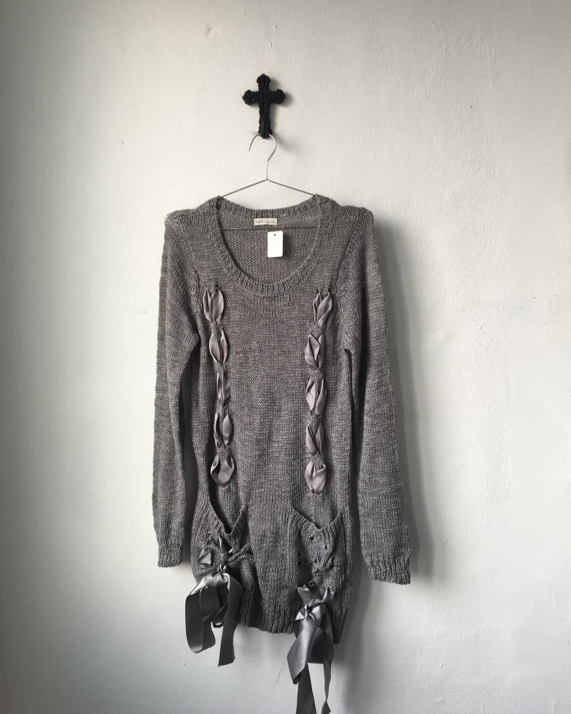 Lace up ribbon point knit onepiece 상품이미지2