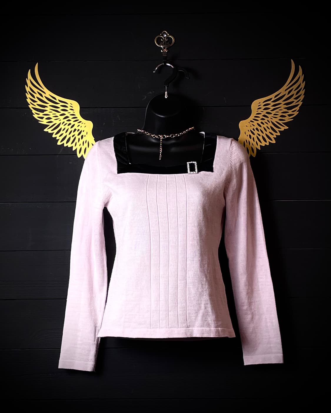 JPN 갸루 핑크 블랙 벨벳 큐빅 니트 상품이미지1