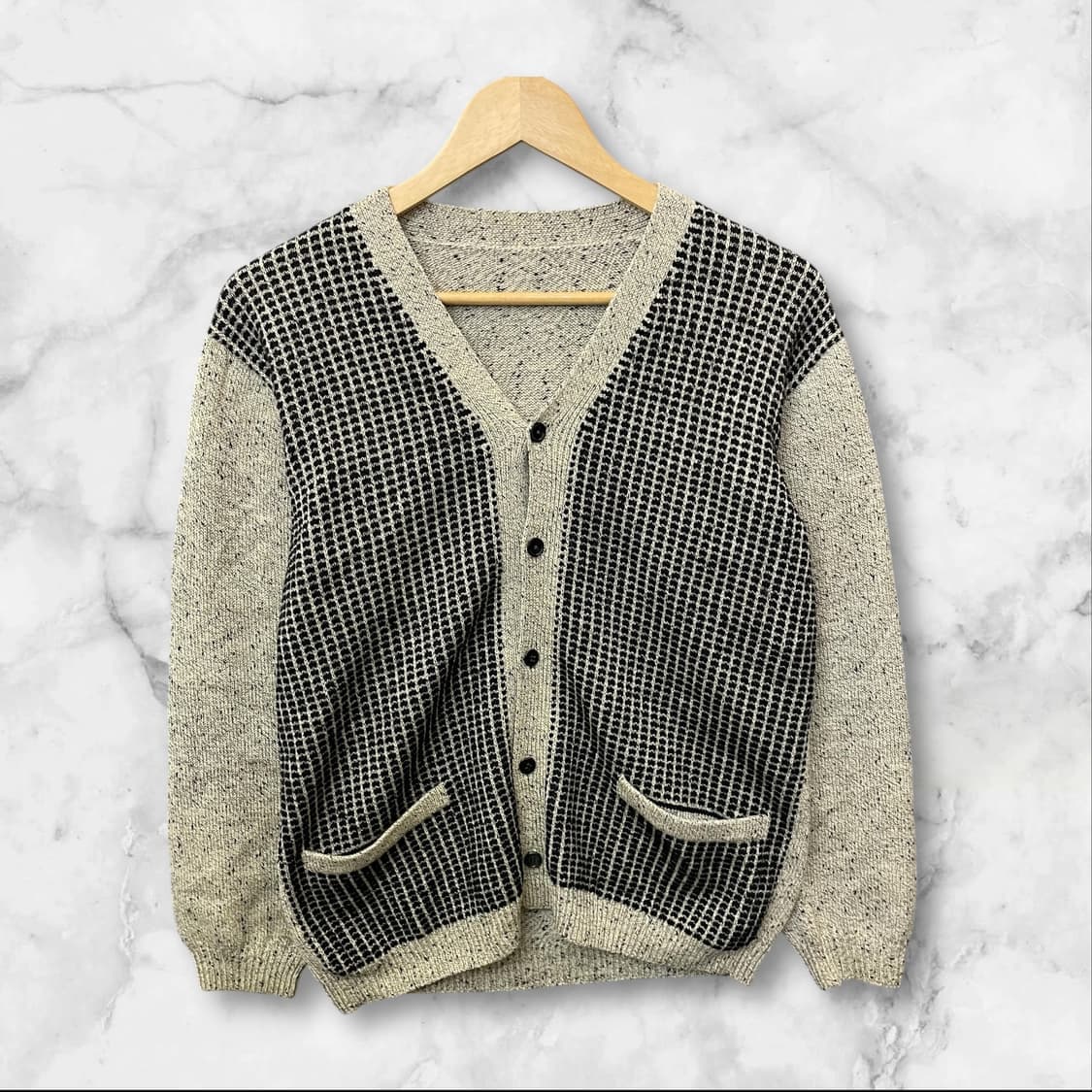 빈티지 오트밀블랙 니트 짜임 가디건 상품이미지1
