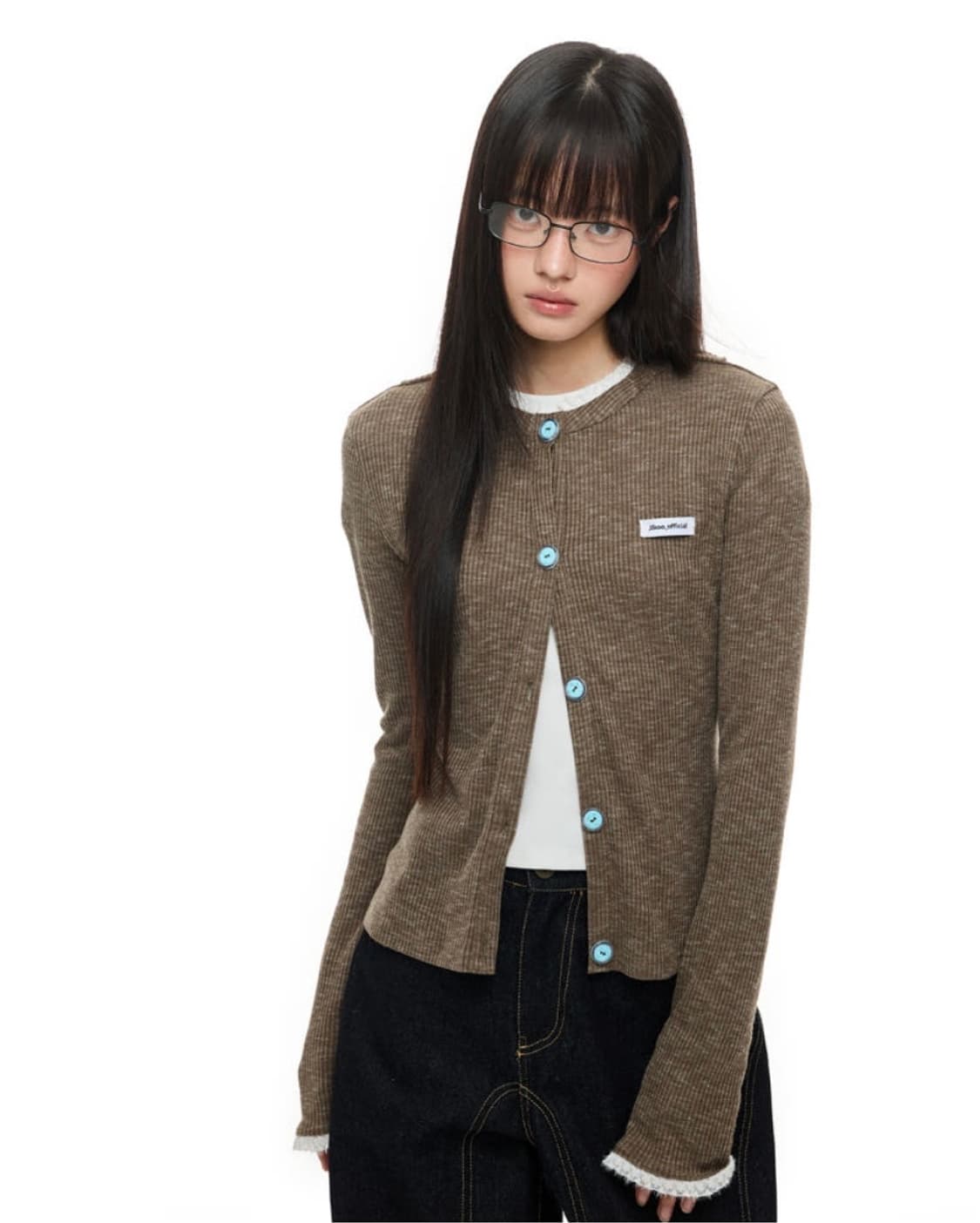 JIKOO 레이스 칼라 플로럴 롱슬리브 골지 니트 가디건 상품이미지1