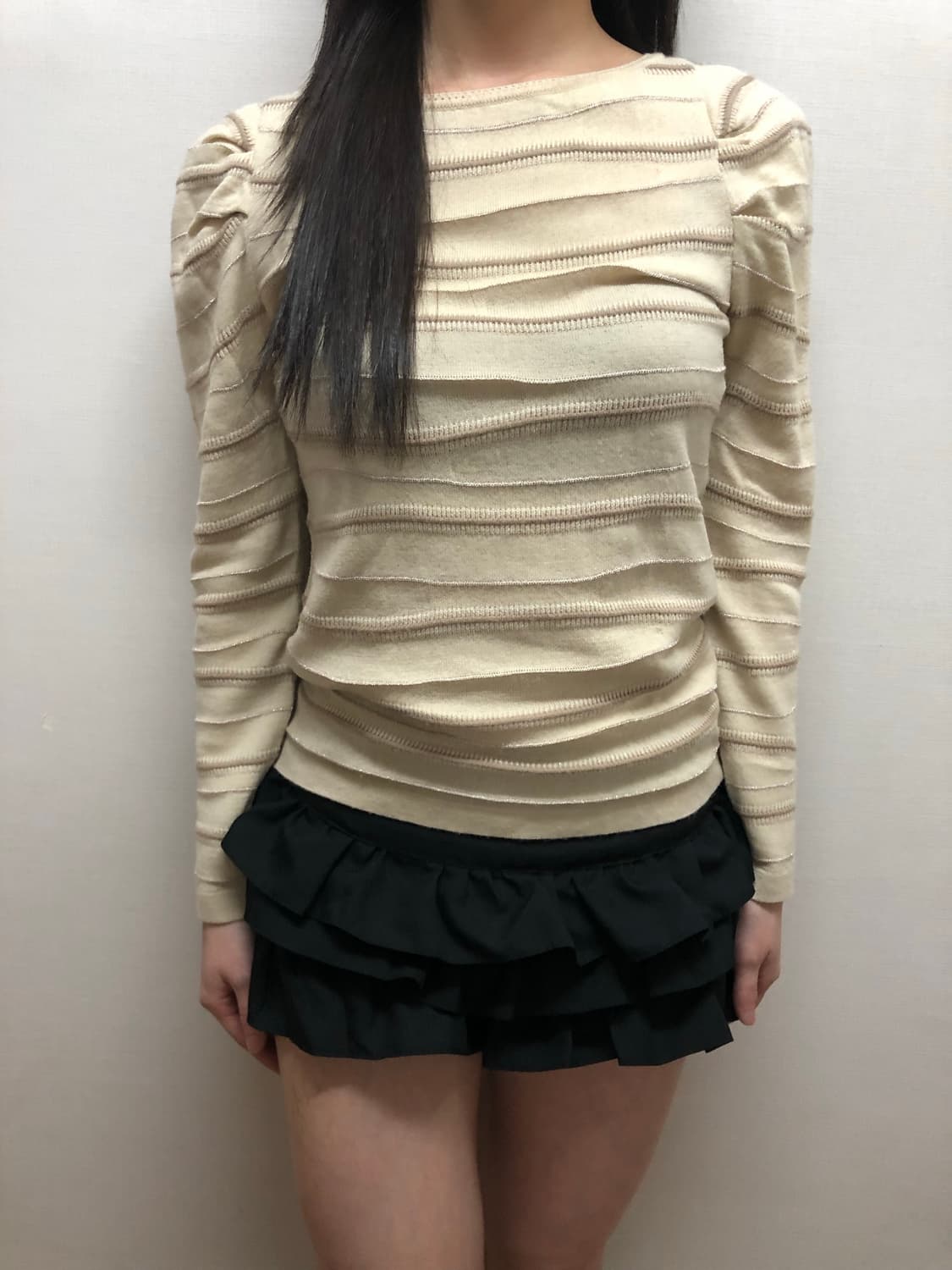 빈티지 아이보리 스트라이프 셔링 탑 상품이미지2