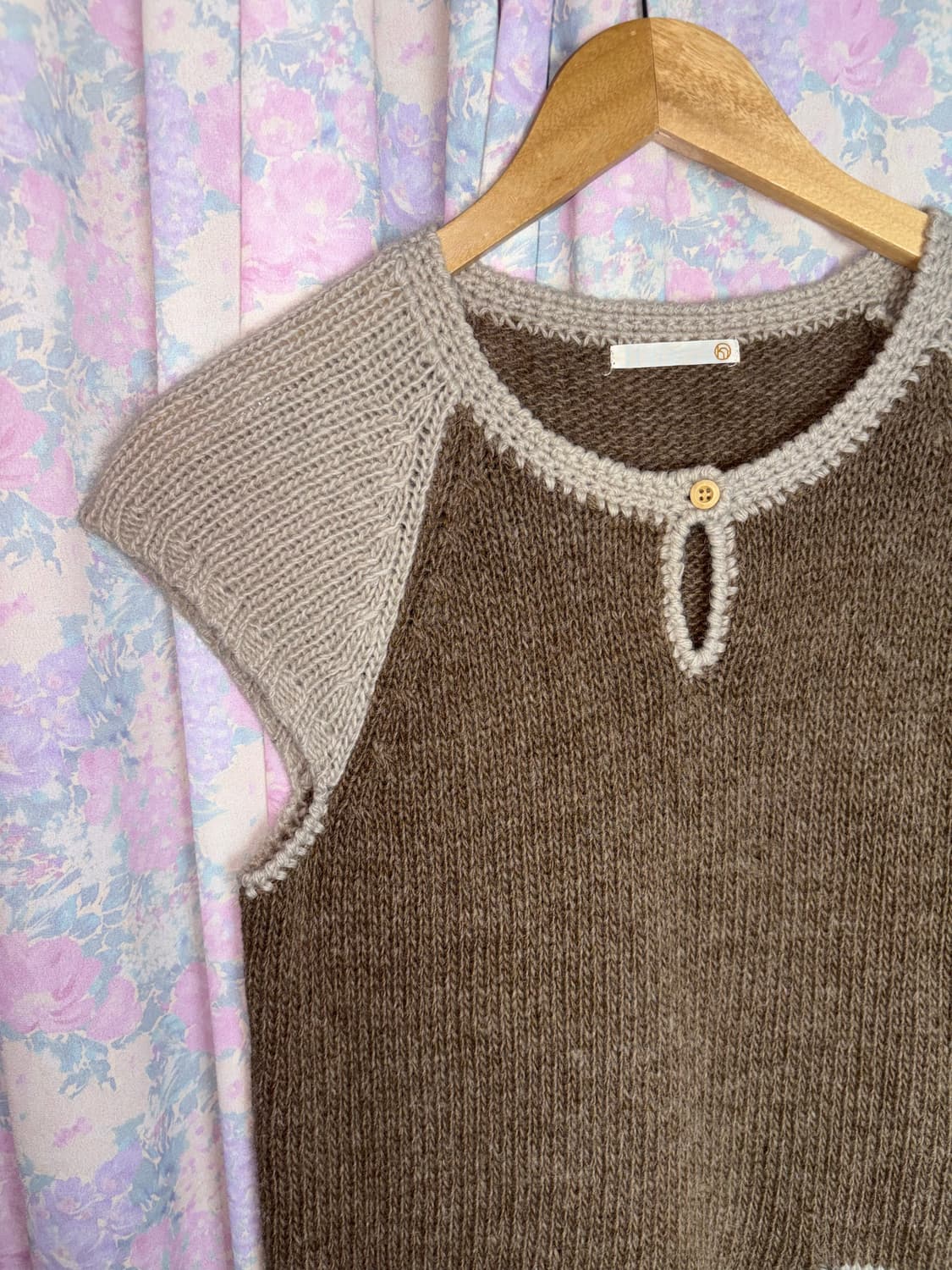 베이지 브라운 배색 반소매 니트 상품이미지7