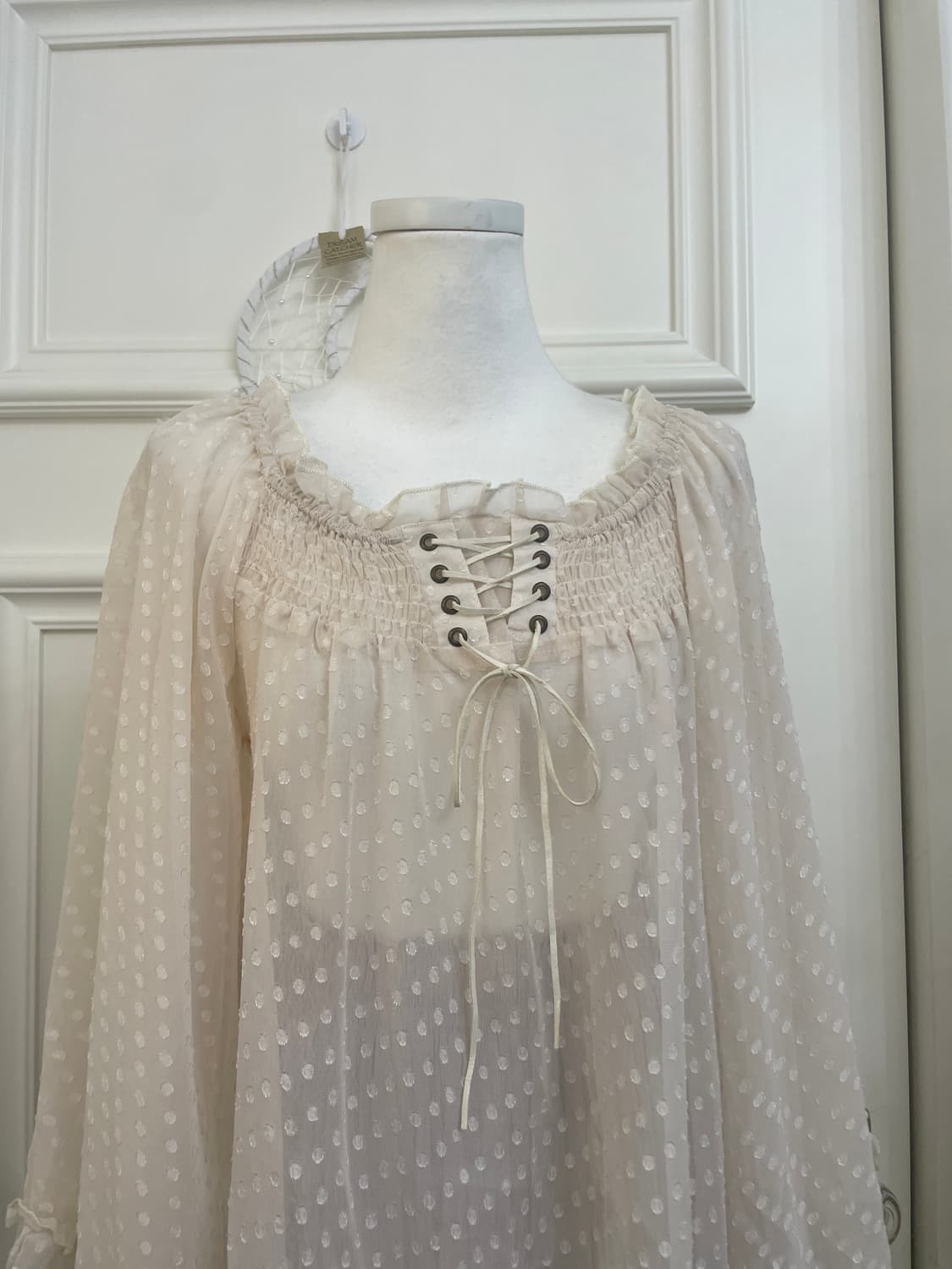 cool ivory lace-up dot long sleeve blous 상품이미지7
