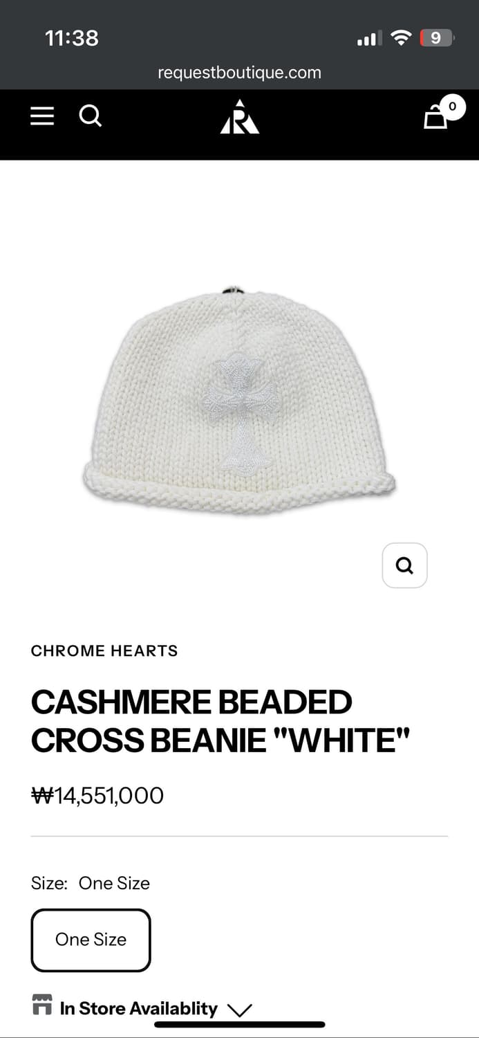 크롬하츠 캐시미어 비즈 크로스 화이트 비니 상품이미지9