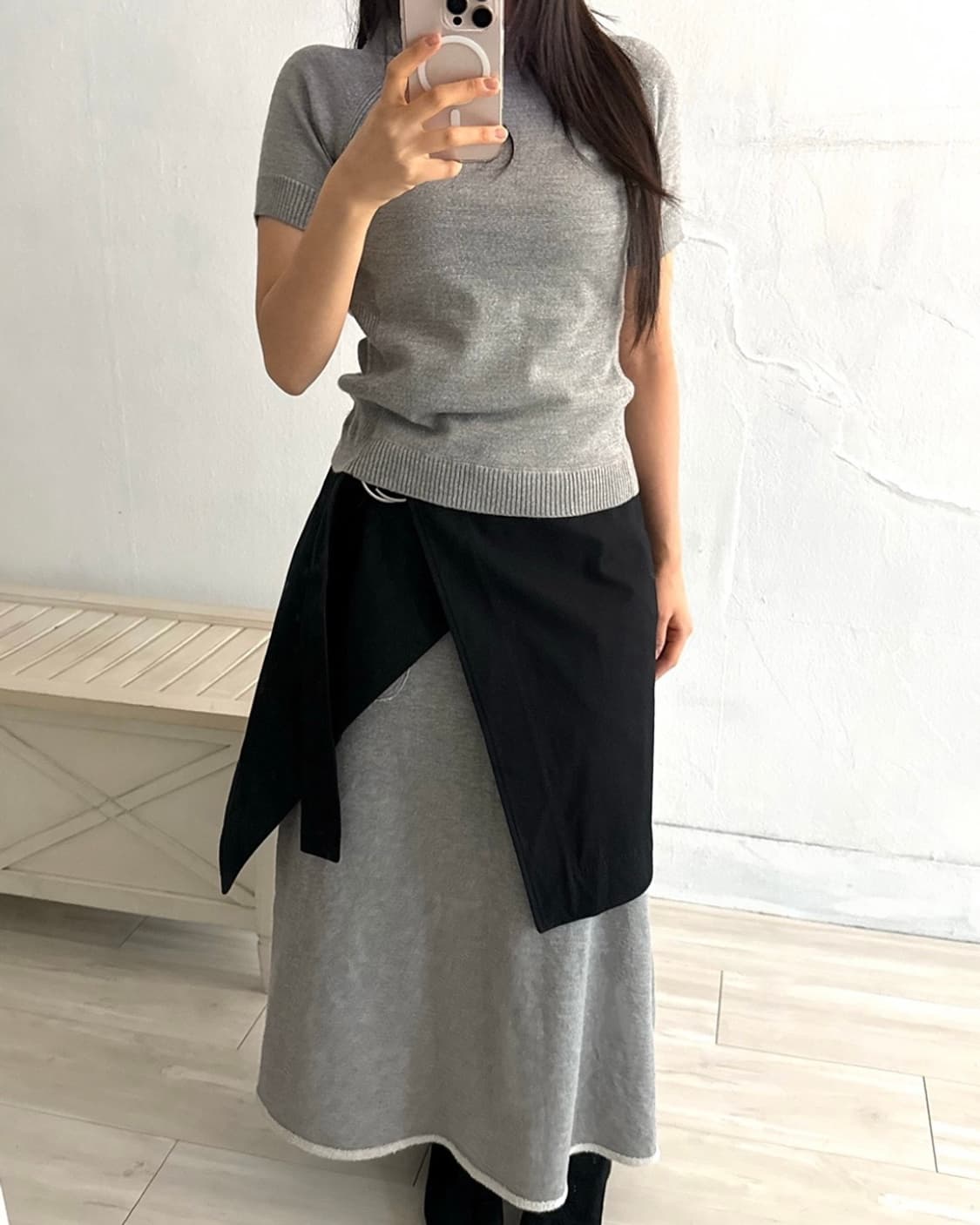 Black layered skirt + gray long skirt se 상품이미지4