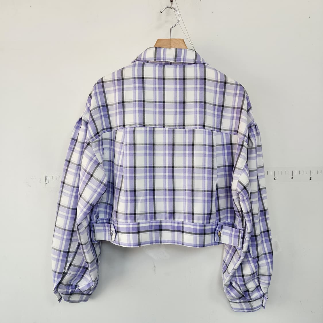 일본 수입 퍼플 체크 크롭 자켓 상품이미지5