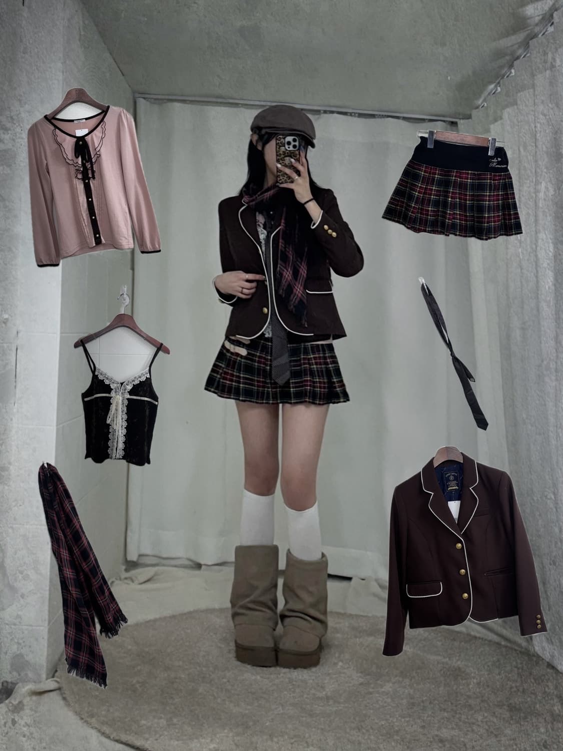 뮤트 핑크 브라운 하치깔 가디언 프레피 코디세트 상품이미지1