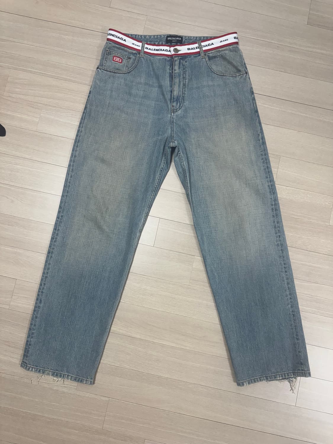 [M] 발렌시아가 웨이스트 로고 배기 와이드 데님팬츠 상품이미지1