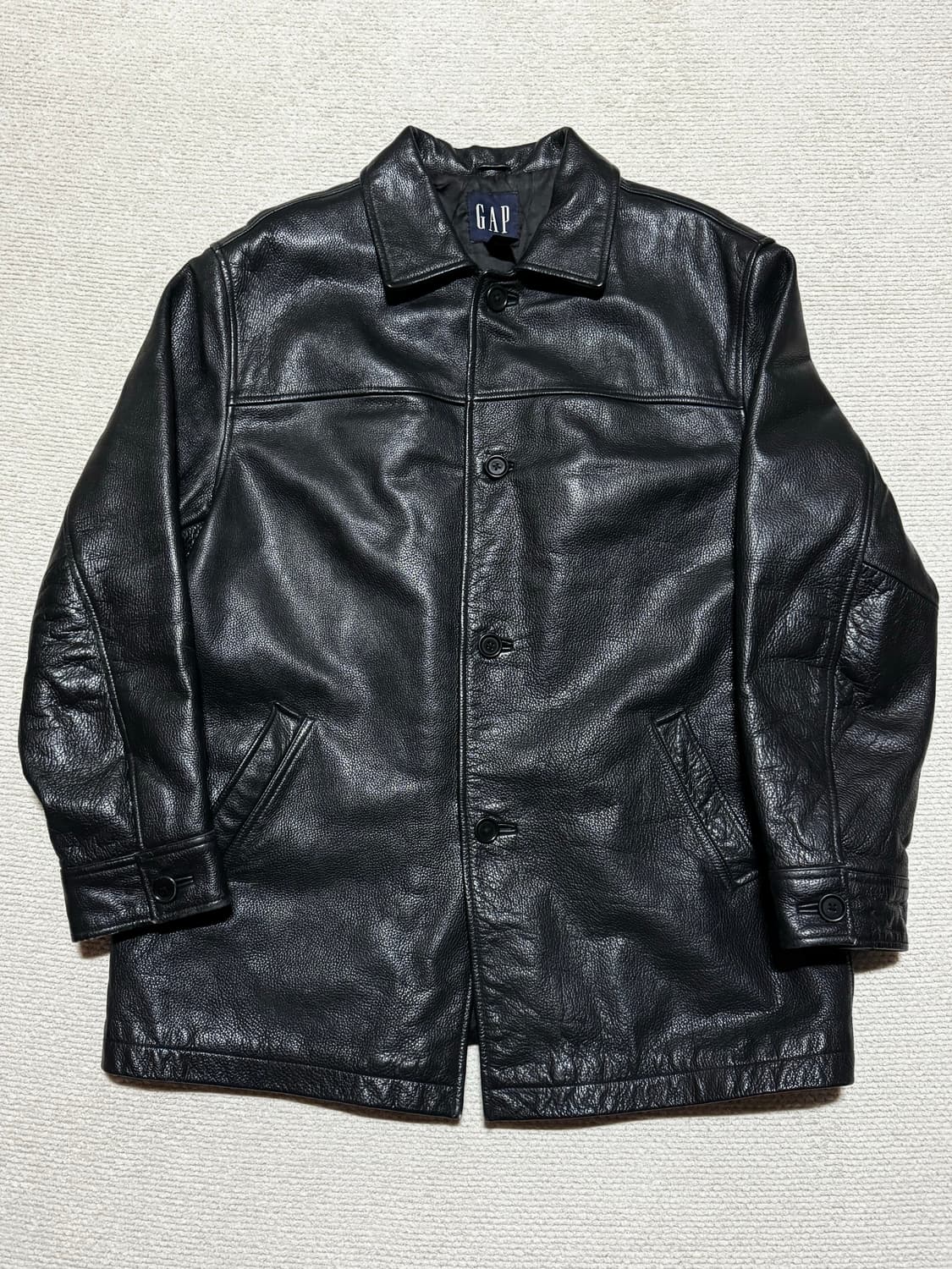 90s GAP 카우레더 카 코트 블랙 L 상품이미지1