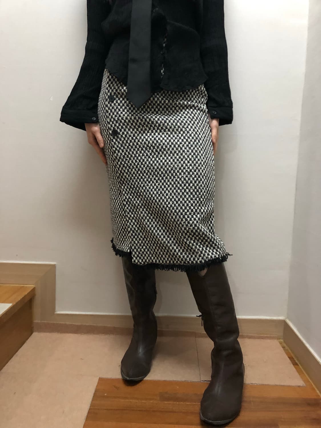 빈티지 블랙 버튼 스커트 상품이미지1