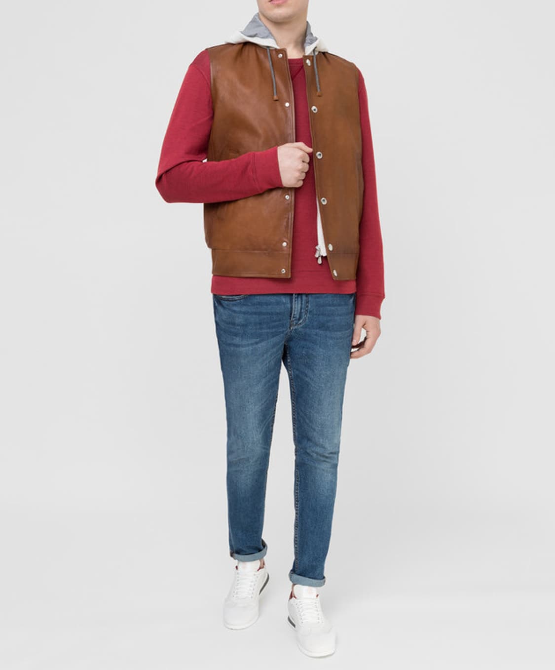 (A/L) / 브루넬로 쿠치넬리 레더 후드 조끼 베스트 브라운 상품이미지7