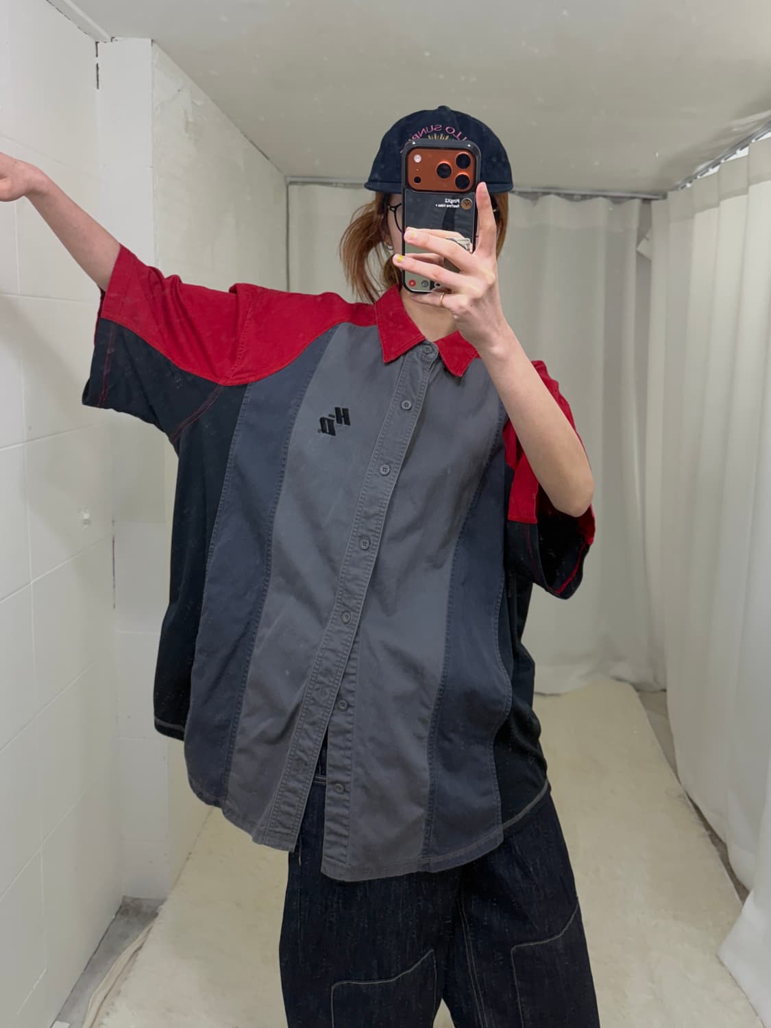 할리데이비슨 레글런 메시 배색 오버핏 반팔 셔츠 상품이미지1