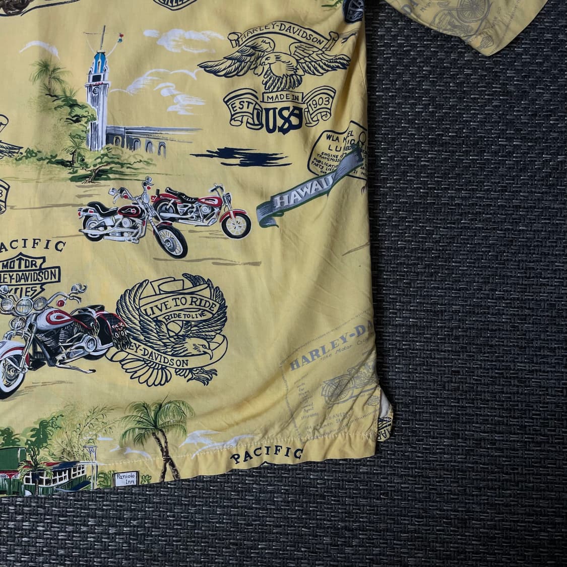 할리데이비슨 옐로우 야자수 하와이안 반팔 셔츠 L 상품이미지7