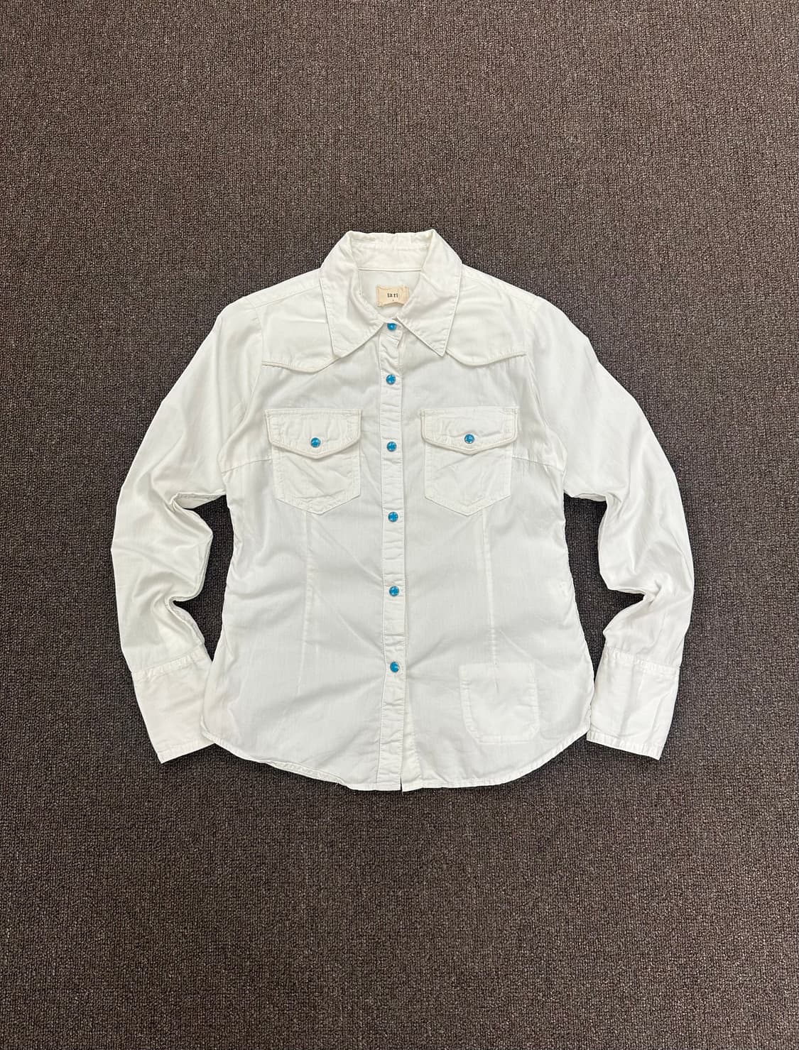 S)Japanese vintage 블루 버튼 화이트 웨스턴 셔츠 상품이미지1