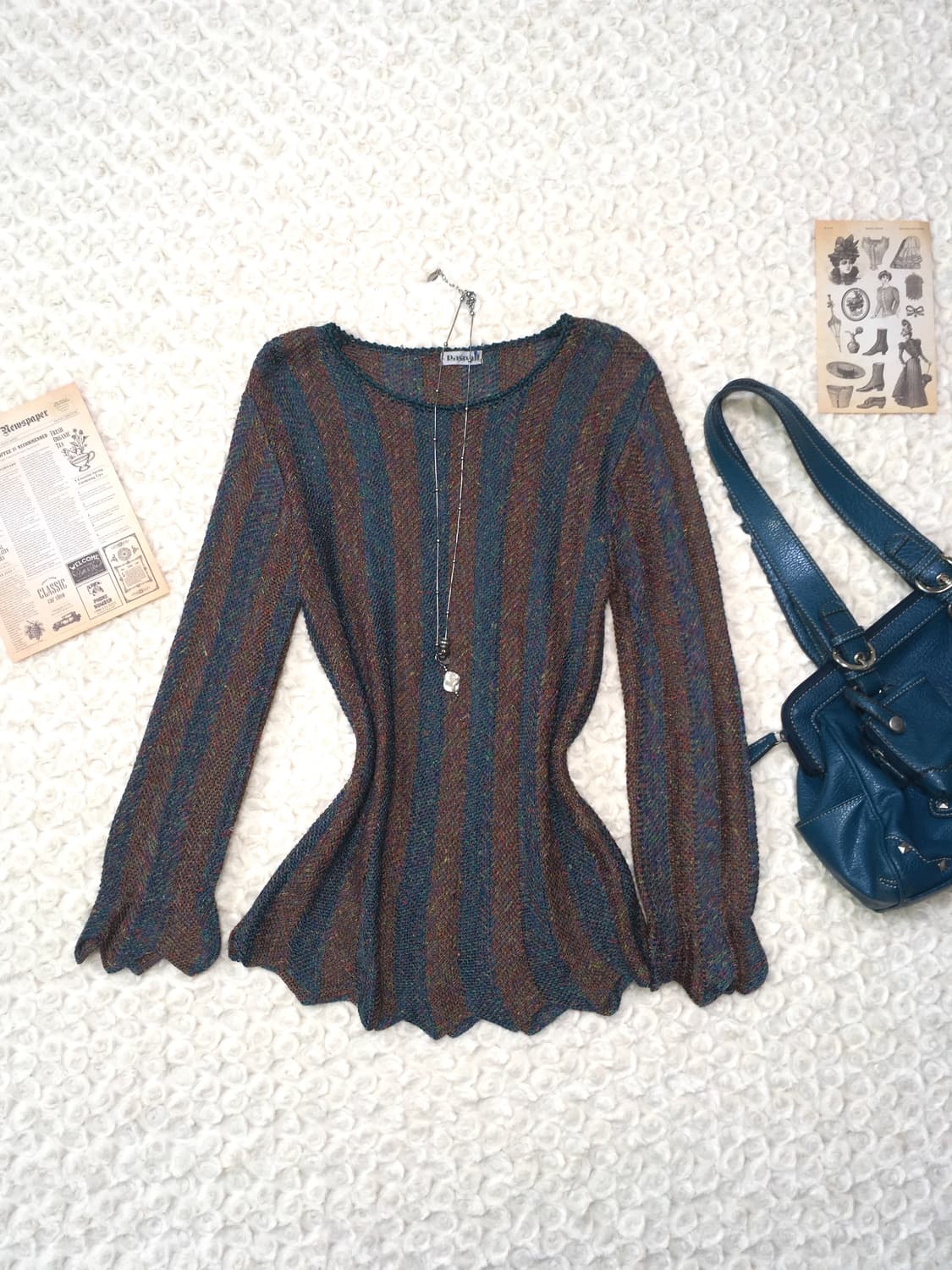 jpn vintage blue green bokashi slim knit 상품이미지4