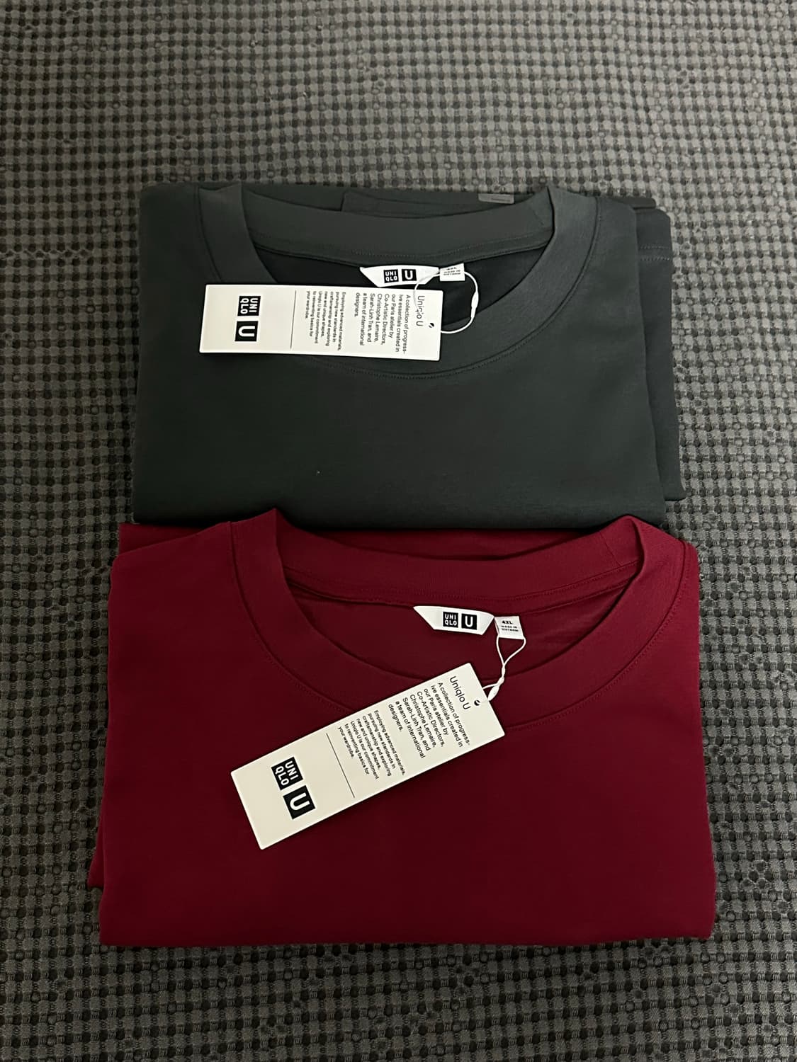 [4XL/2개일괄] 유니클로 U 에어리즘 5부 티셔츠 그레이 레드 상품이미지1