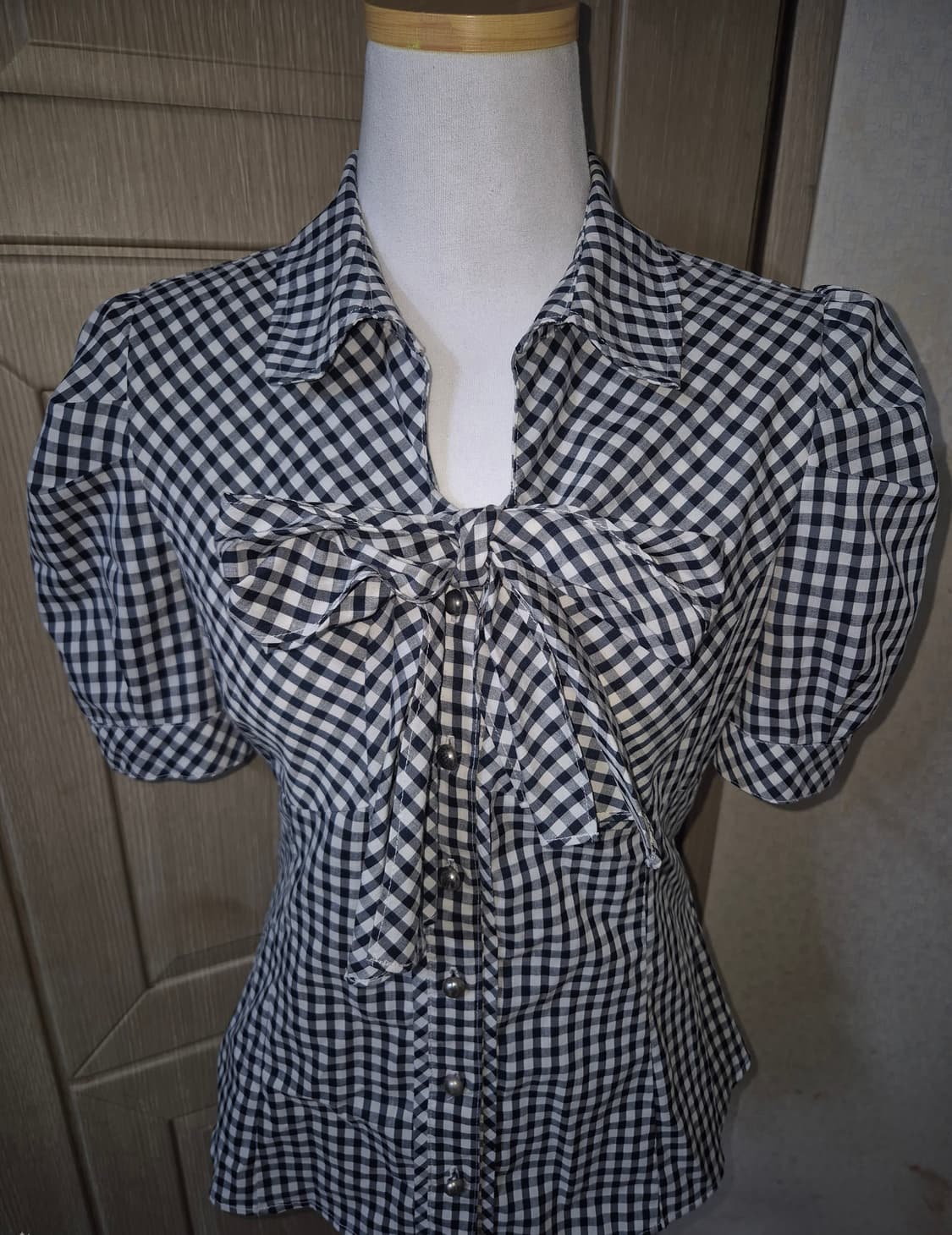 니혼진 긱시크 하구미 블루체크 블라우스 상품이미지1