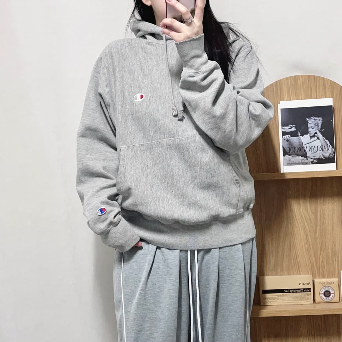 [정품] 챔피온 그레이 투로고 후드티 [ S ] 상품이미지1
