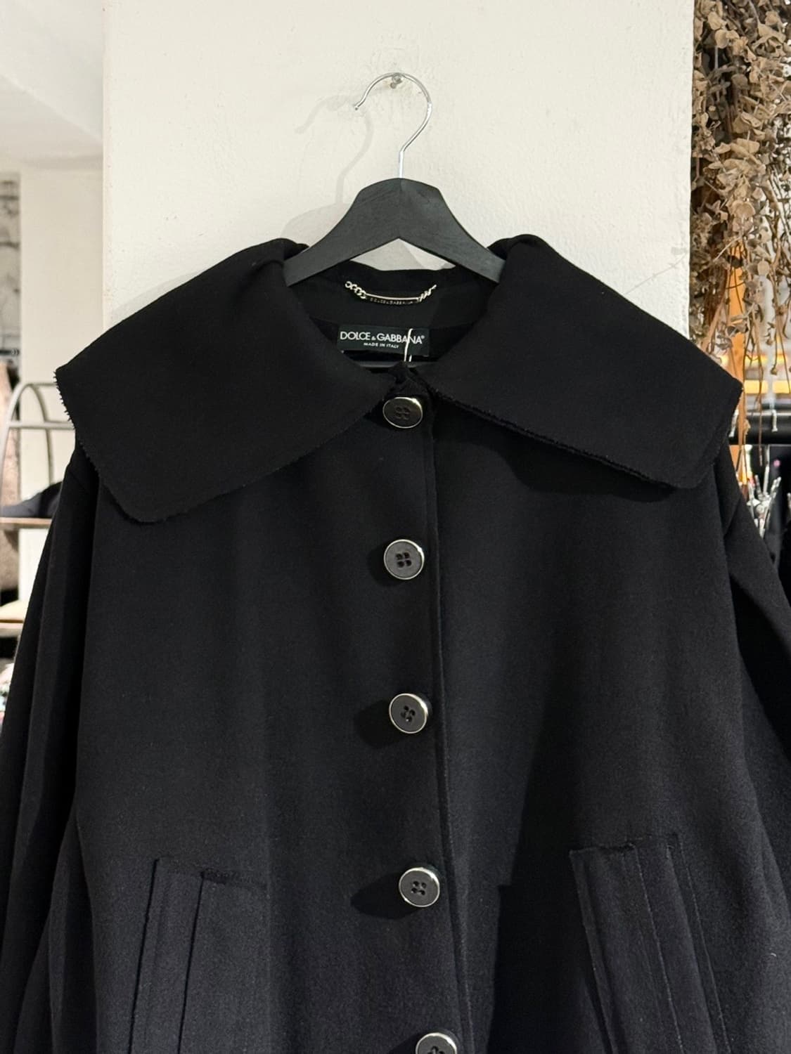 돌체앤가바나 블랙 울 에이라인 케이프 숏 코트 상품이미지4