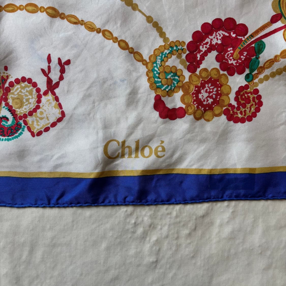 [정품] Chloe 끌로에 실크 빈티지 스카프 85cm 블루 테두리  상품이미지5