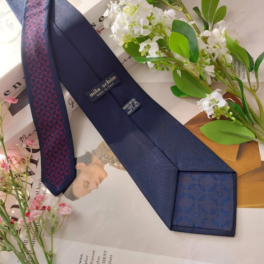 밀라 숀 실크 네이비 패턴 넥타이 8.9cm A등급 k1738 상품이미지4